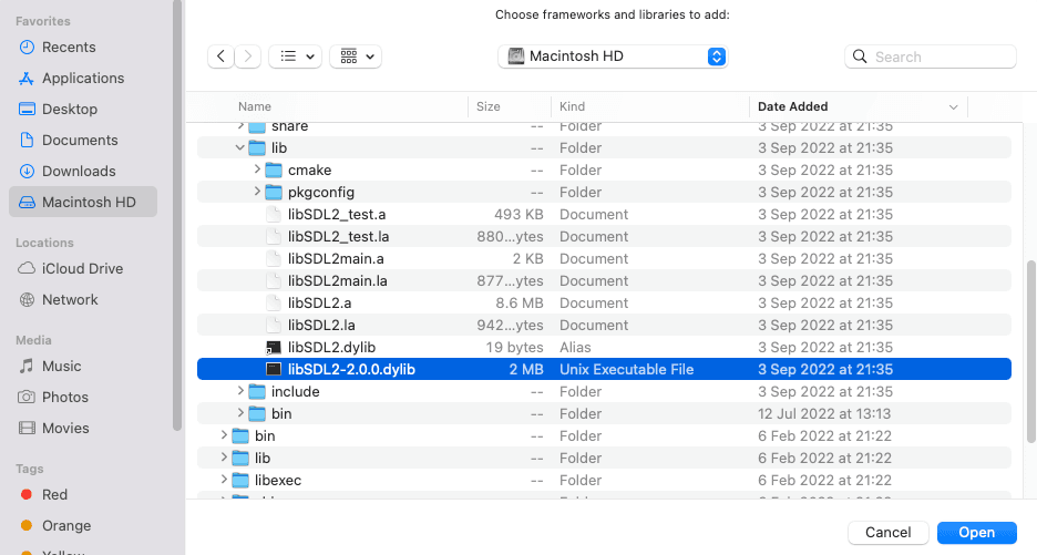 Xcode Settings Menu - Find Library